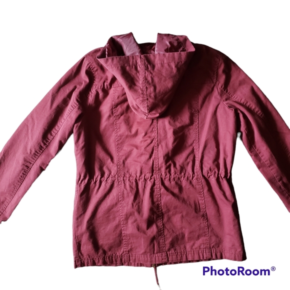 Outer Edge Purple Plum Utility Canvas Jacket with Drawsting Hoodie Size Medium - Picture 3 of 9